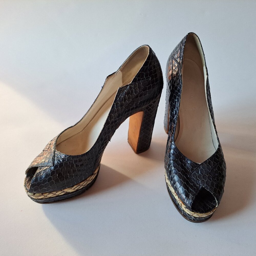 Miu Miu Runway Python Dark Blue Platform Heels Sh… - image 3